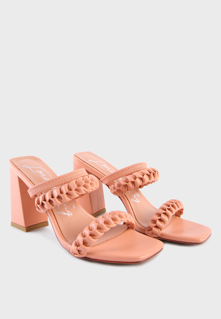 women woven strap casual block sandals#color_coral