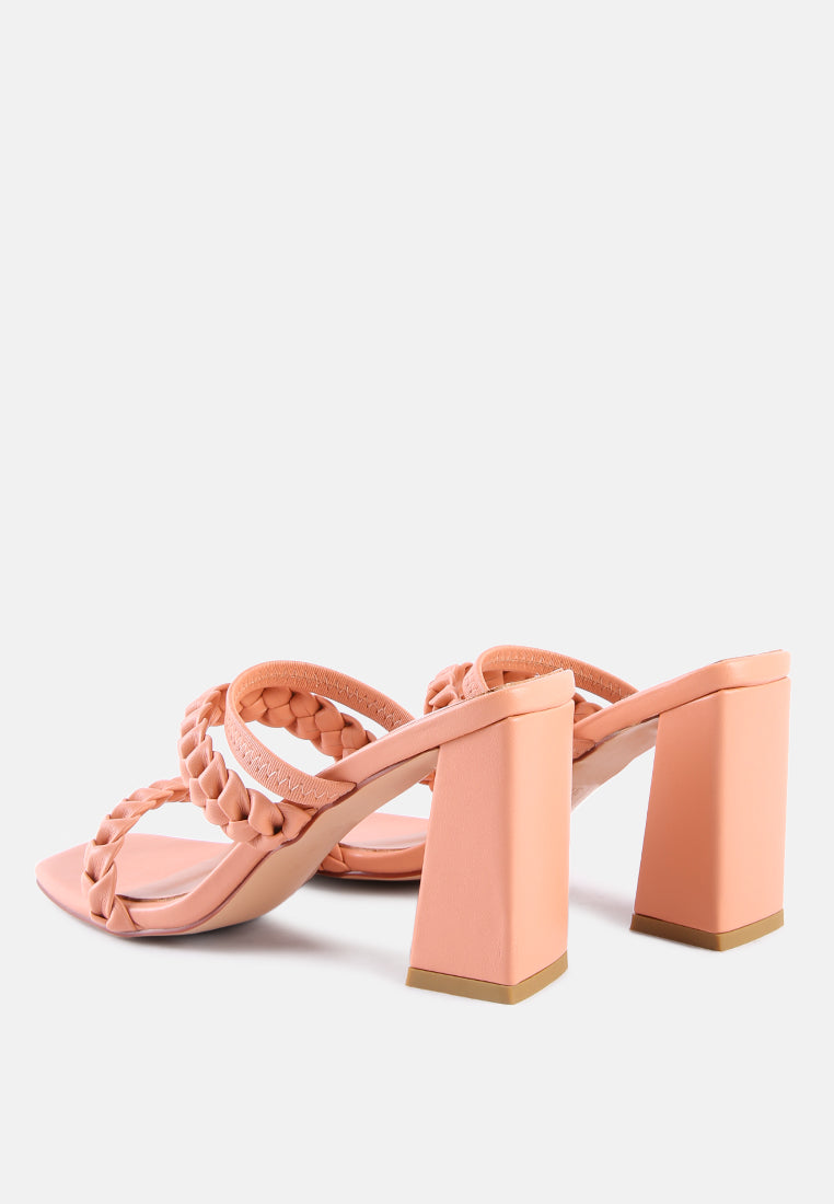 women woven strap casual block sandals#color_coral