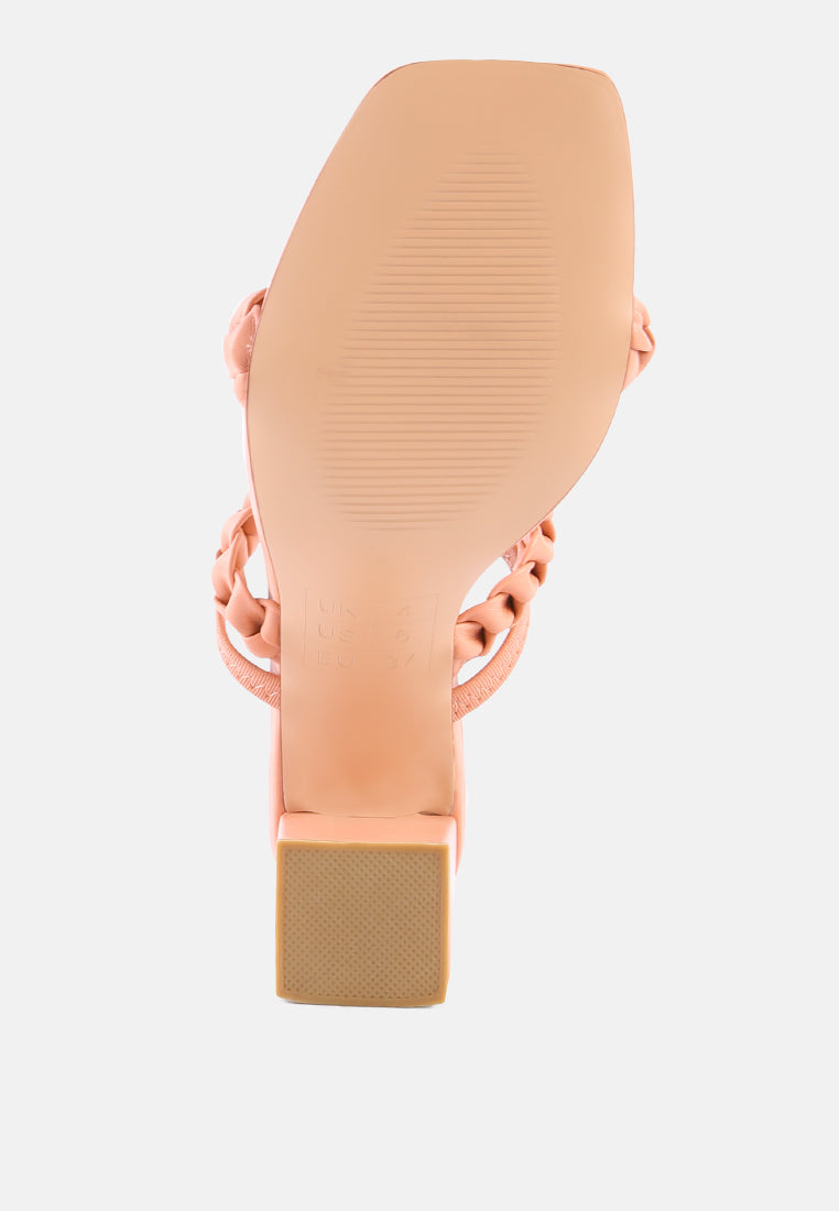 women woven strap casual block sandals#color_coral