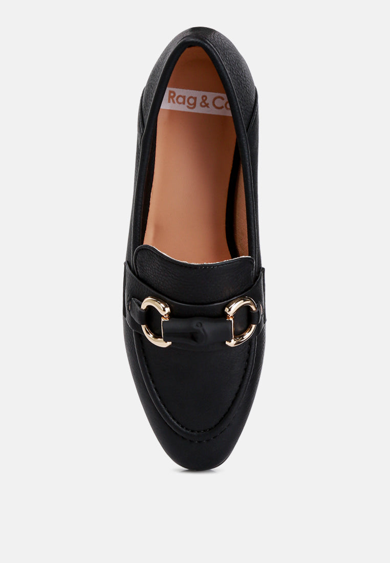 women horsebit embellished loafers#color_black