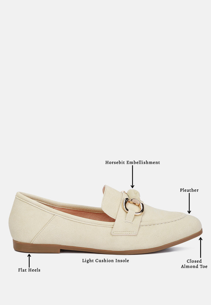 women horsebit embellished loafers#color_beige