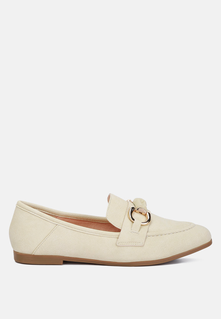 women horsebit embellished loafers#color_beige