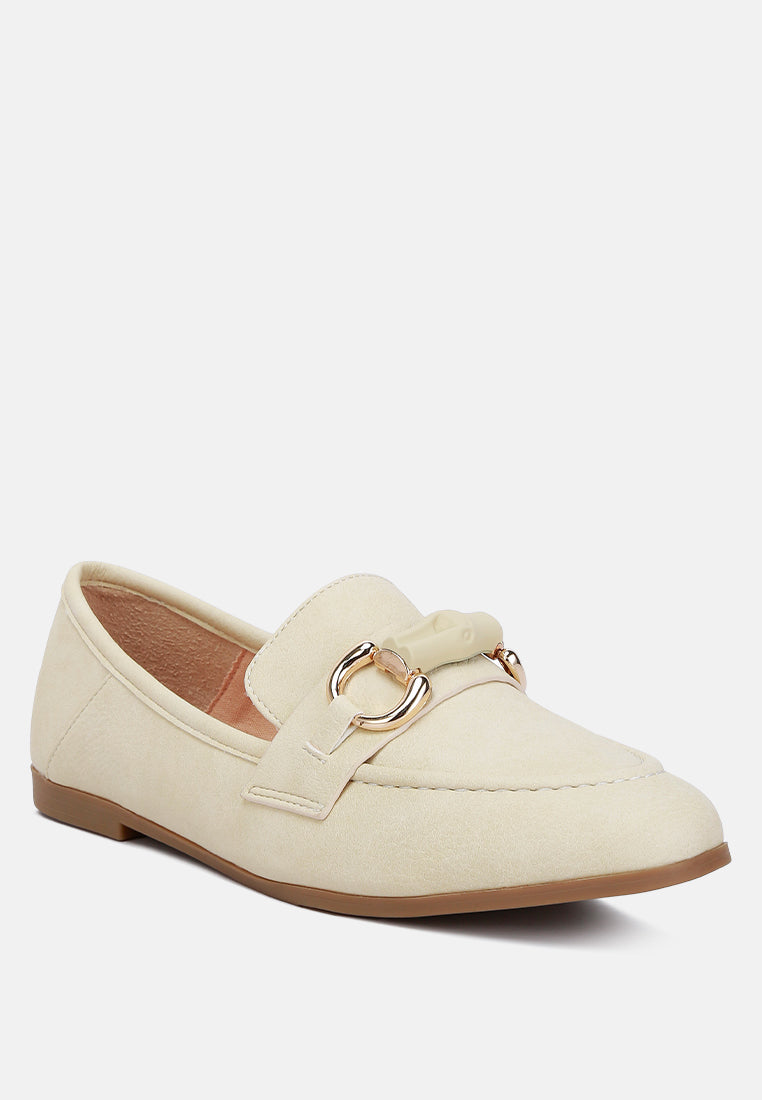 women horsebit embellished loafers#color_beige
