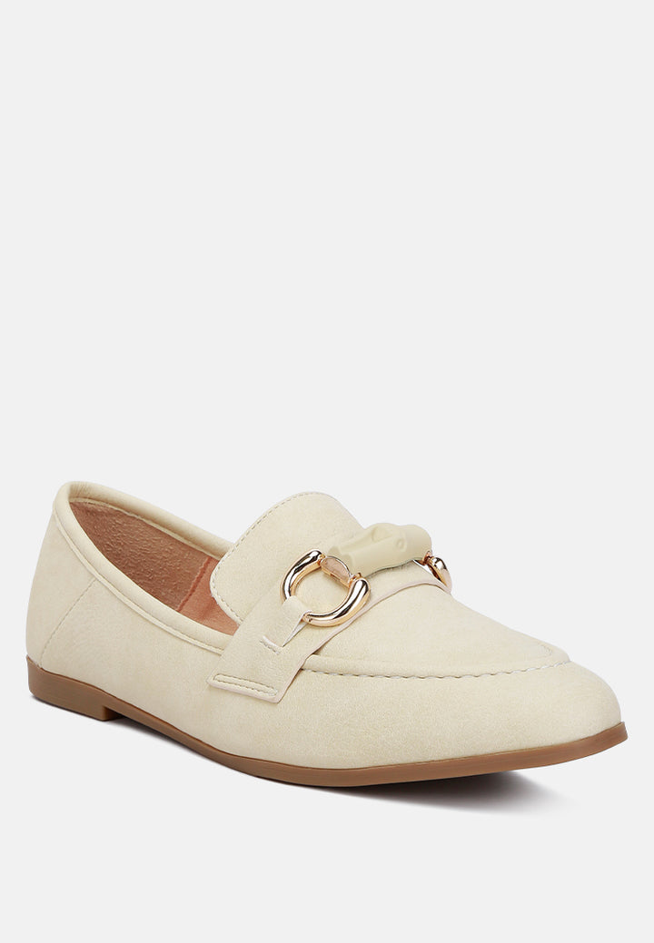 women horsebit embellished loafers#color_beige