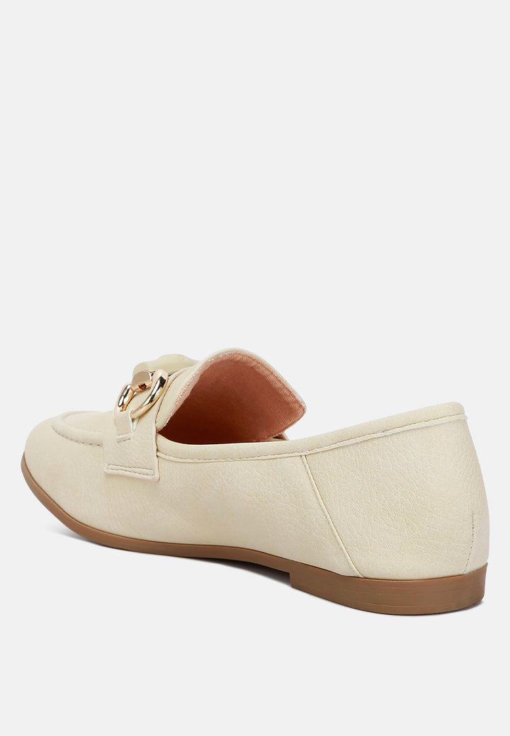 women horsebit embellished loafers#color_beige