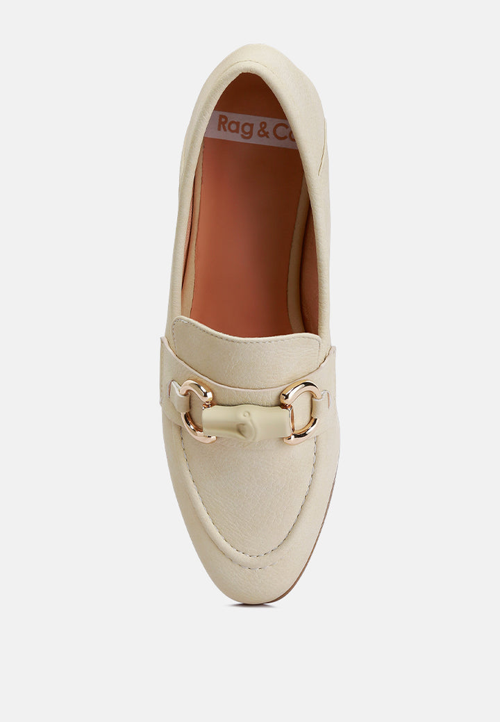 women horsebit embellished loafers#color_beige