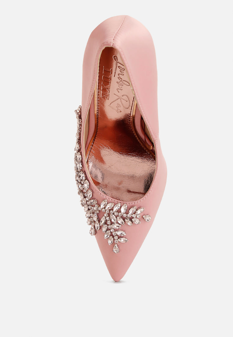 rhinestones embellished satin stiletto pumps#color_blush