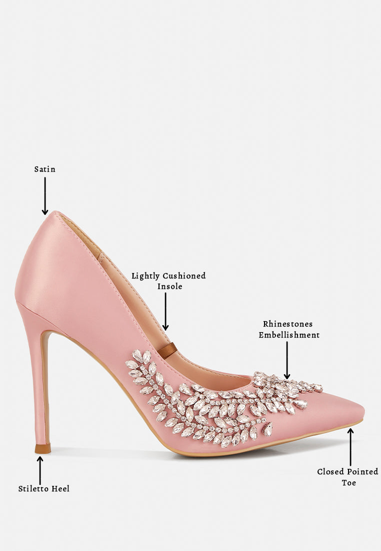 rhinestones embellished satin stiletto pumps#color_blush