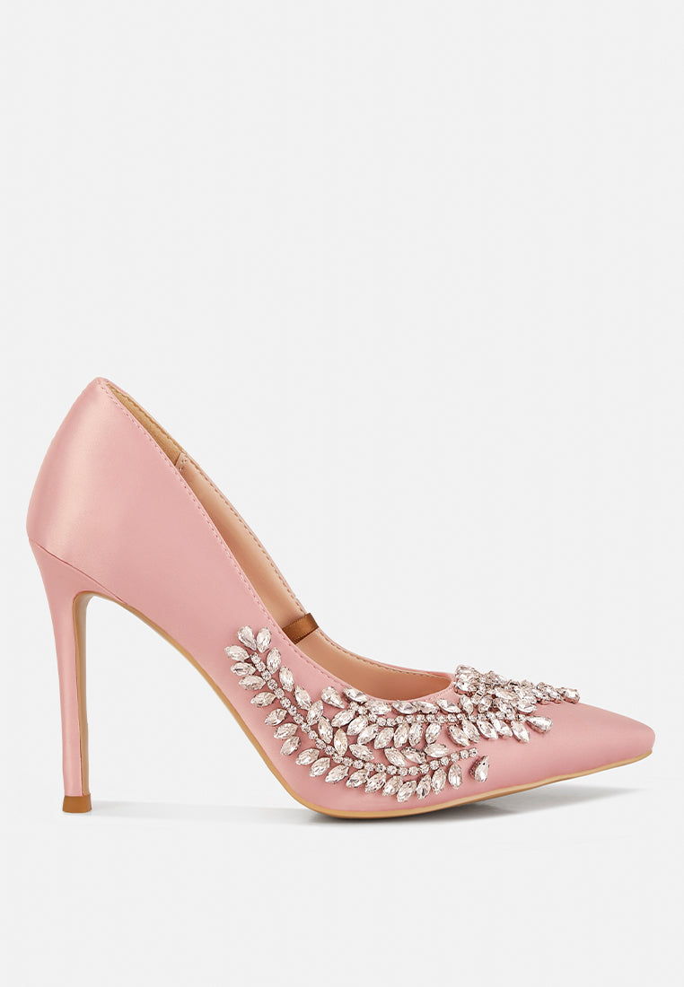 rhinestones embellished satin stiletto pumps#color_blush