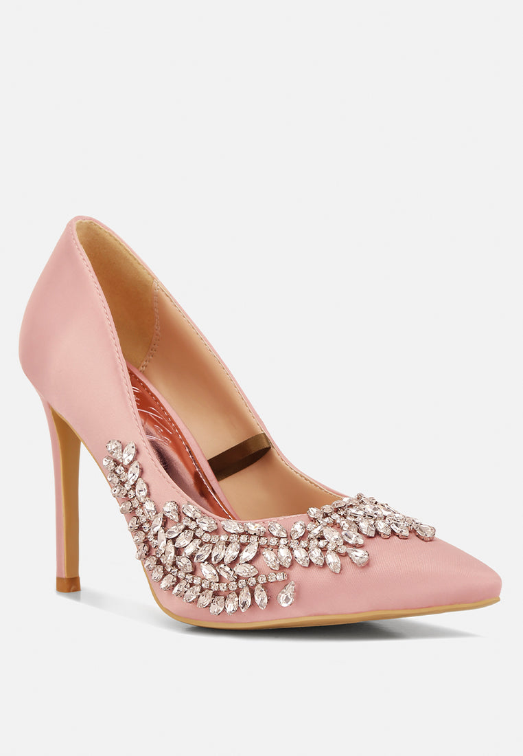 rhinestones embellished satin stiletto pumps#color_blush