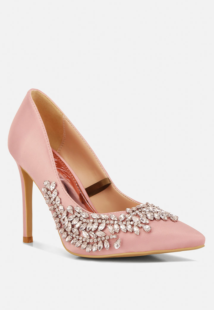 rhinestones embellished satin stiletto pumps#color_blush