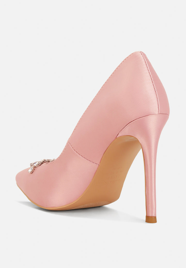 rhinestones embellished satin stiletto pumps#color_blush