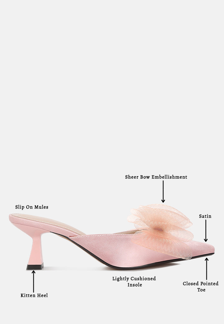 women organza bow embellished mules#color_blush