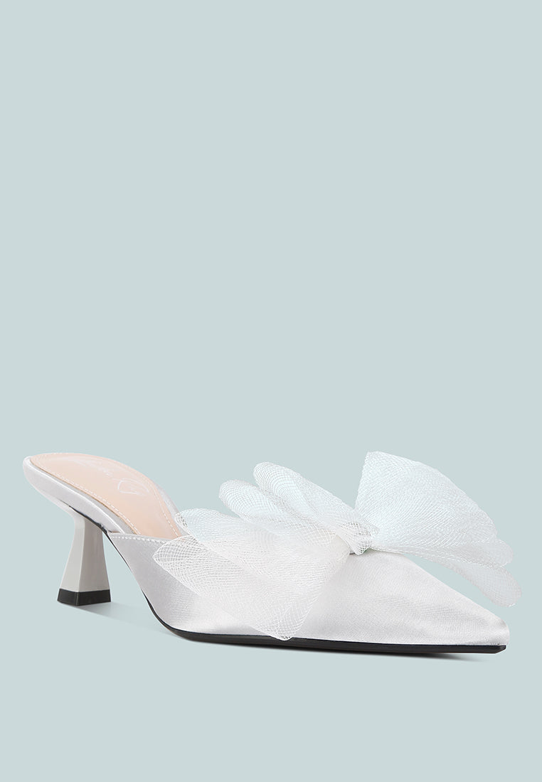 women organza bow embellished mules#color_white