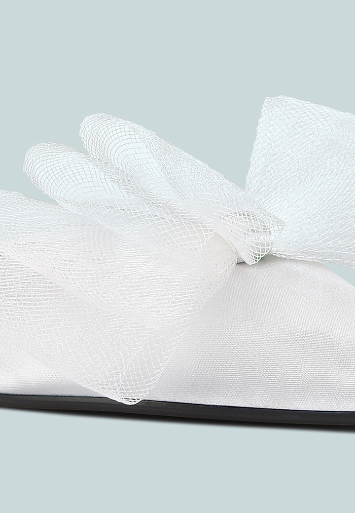 women organza bow embellished mules#color_white