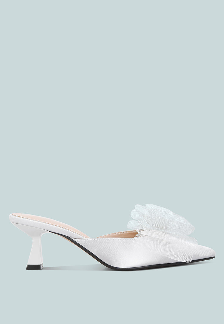 women organza bow embellished mules#color_white