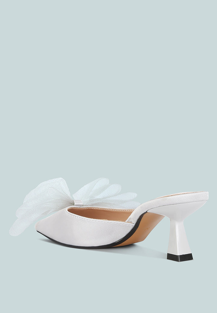 women organza bow embellished mules#color_white