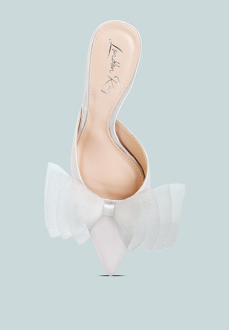 women organza bow embellished mules#color_white