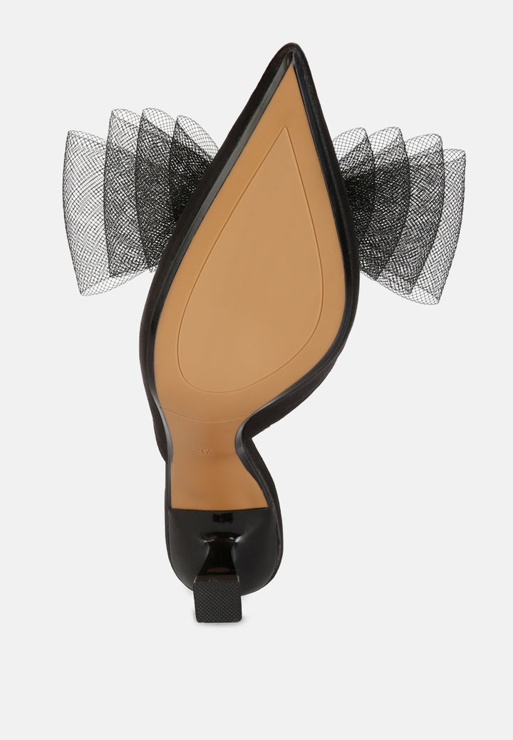 women organza bow embellished mules#color_black