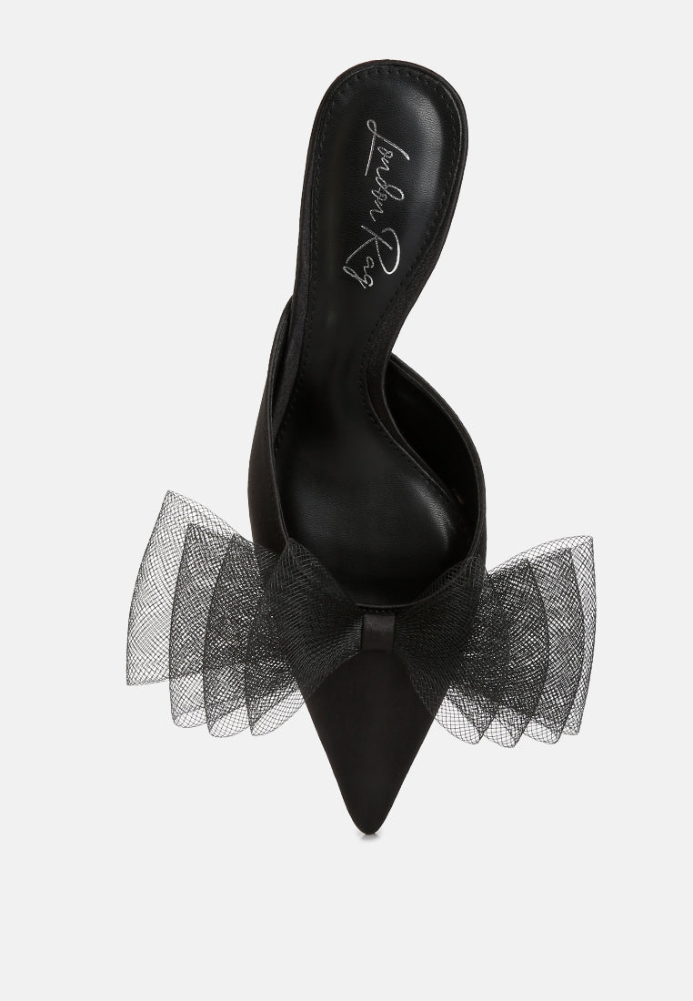 women organza bow embellished mules#color_black