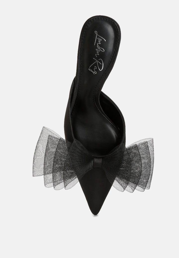 women organza bow embellished mules#color_black