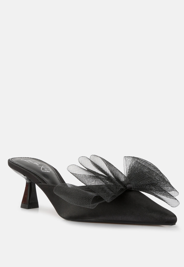 women organza bow embellished mules#color_black