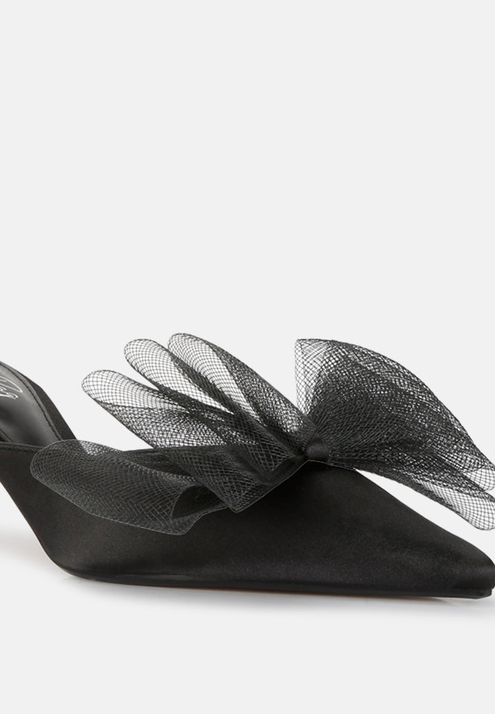 women organza bow embellished mules#color_black