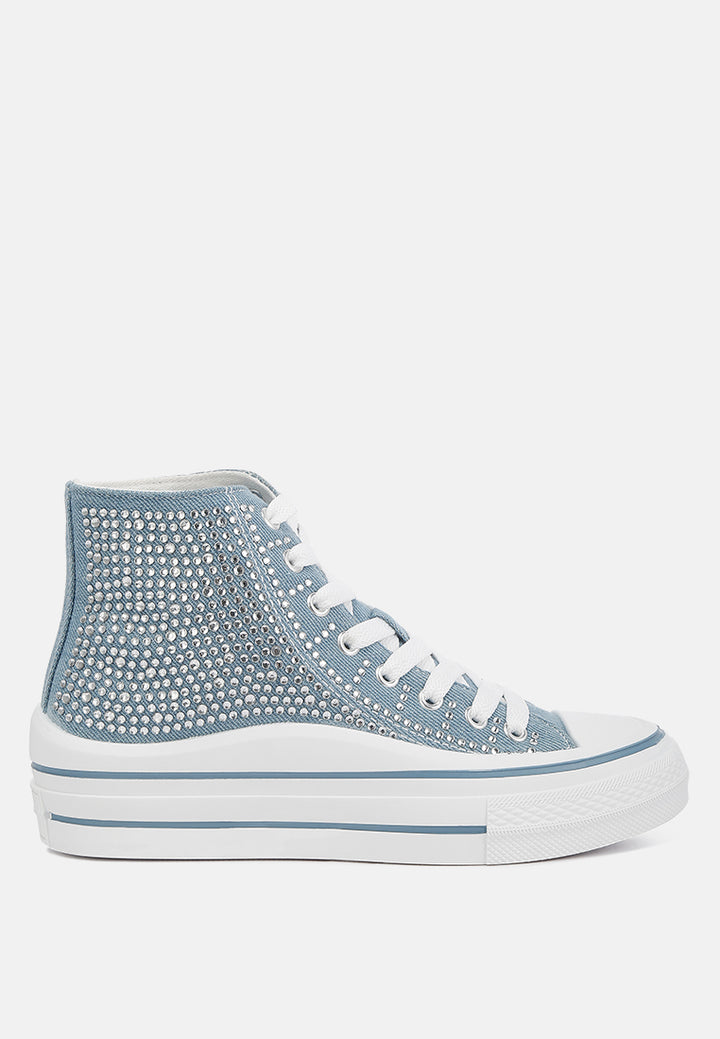 rhinestone embellished ankle-length sneakers#color_blue