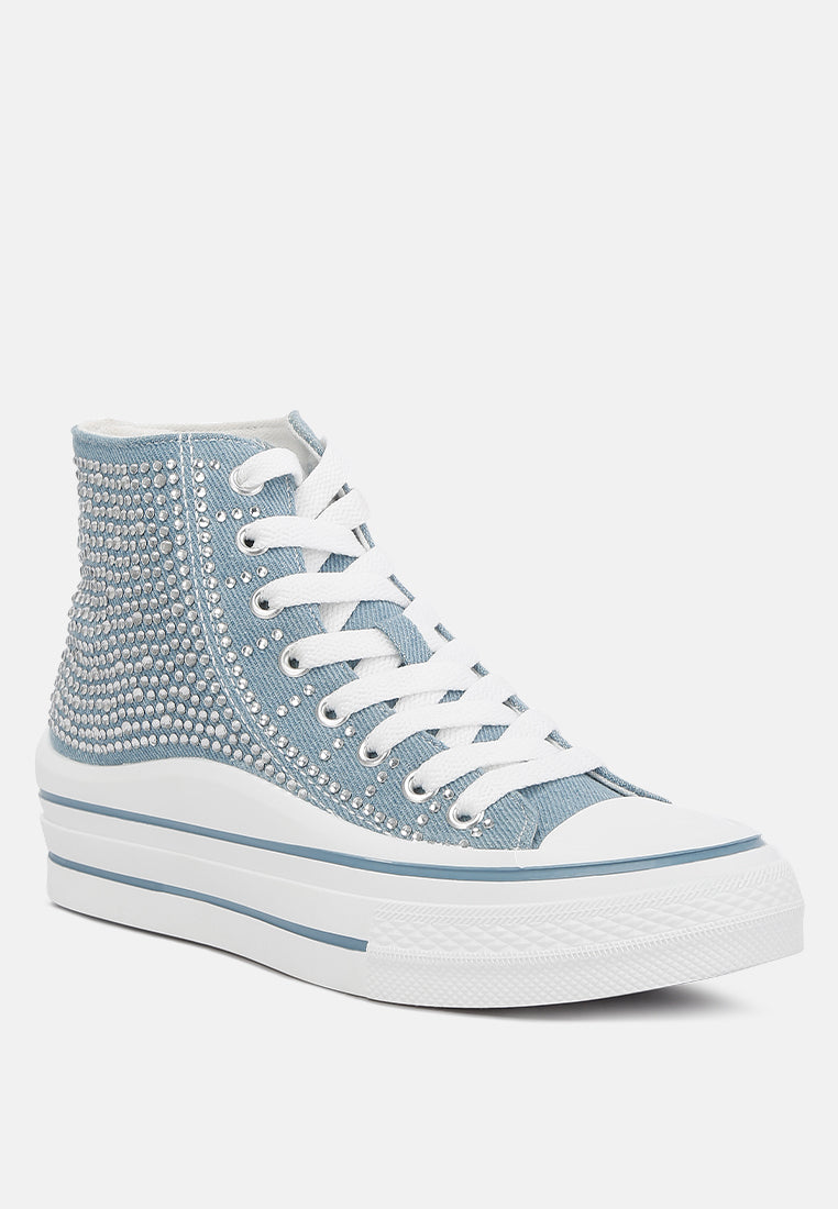 rhinestone embellished ankle-length sneakers#color_blue