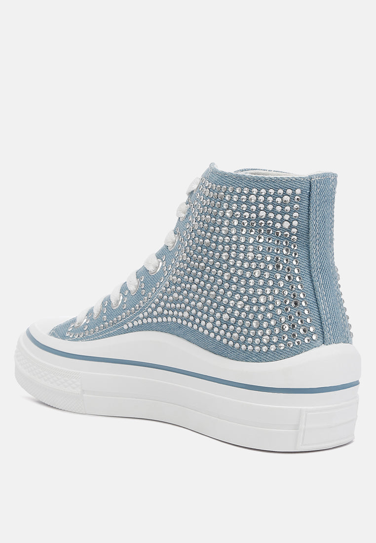 rhinestone embellished ankle-length sneakers#color_blue