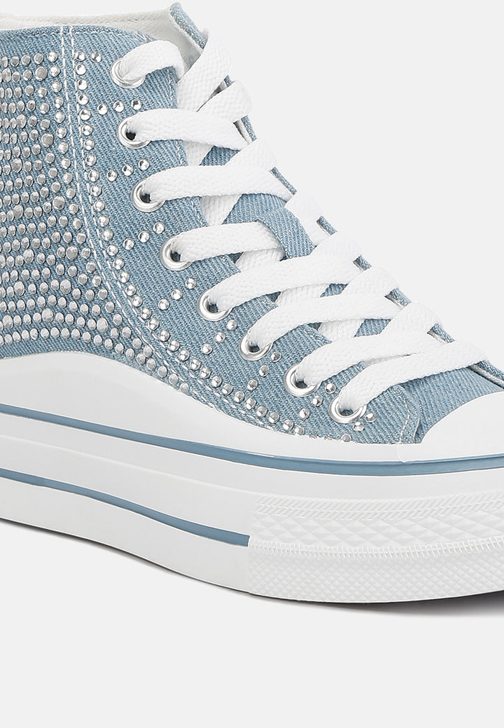 rhinestone embellished ankle-length sneakers#color_blue