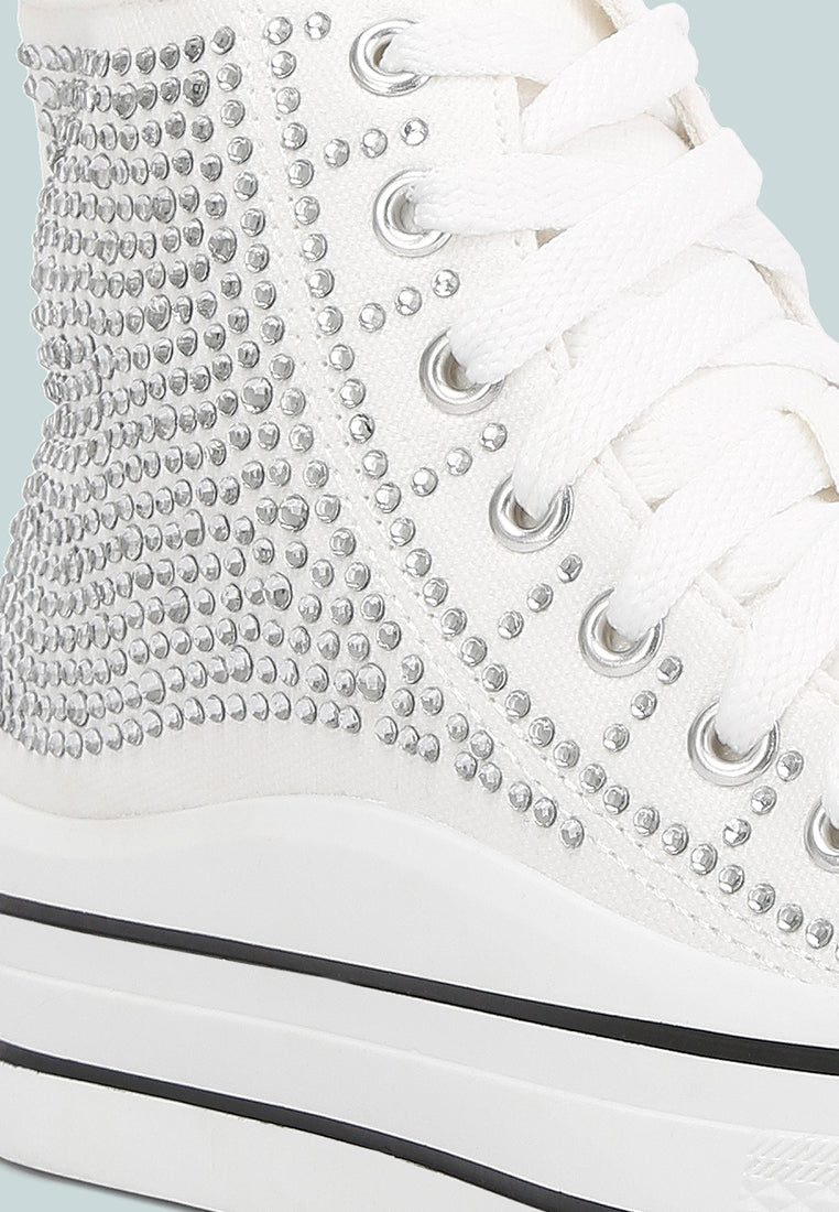 rhinestone embellished ankle-length sneakers#color_white