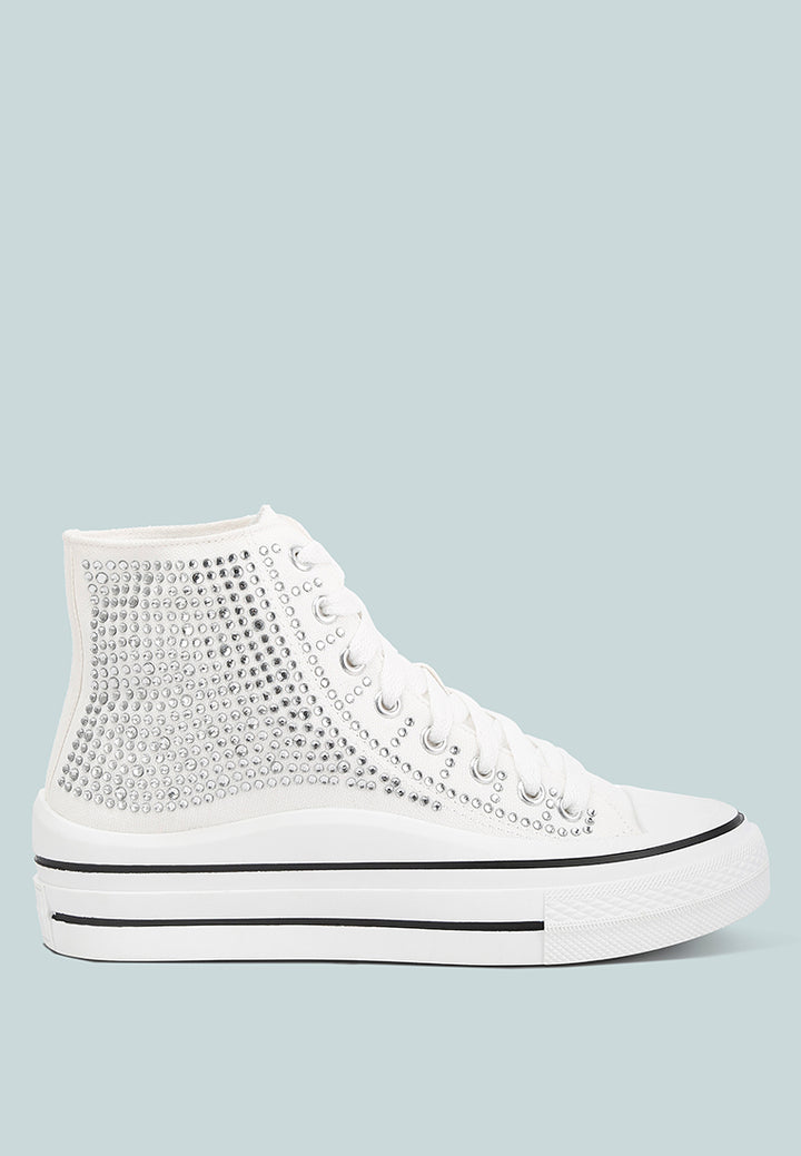 rhinestone embellished ankle-length sneakers#color_white