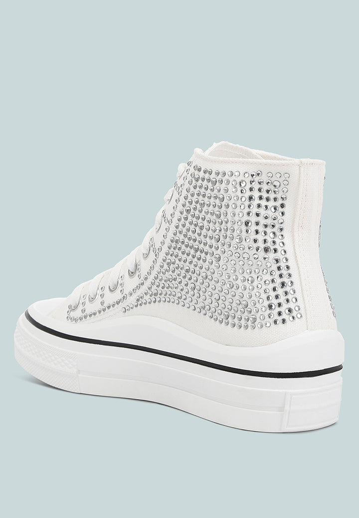 rhinestone embellished ankle-length sneakers#color_white