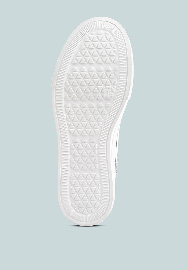 rhinestone embellished ankle-length sneakers#color_white