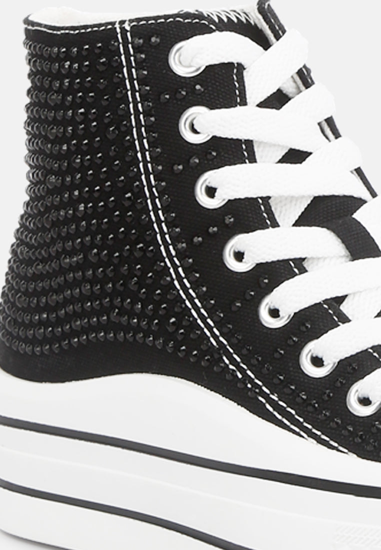 rhinestone embellished ankle-length sneakers#color_black