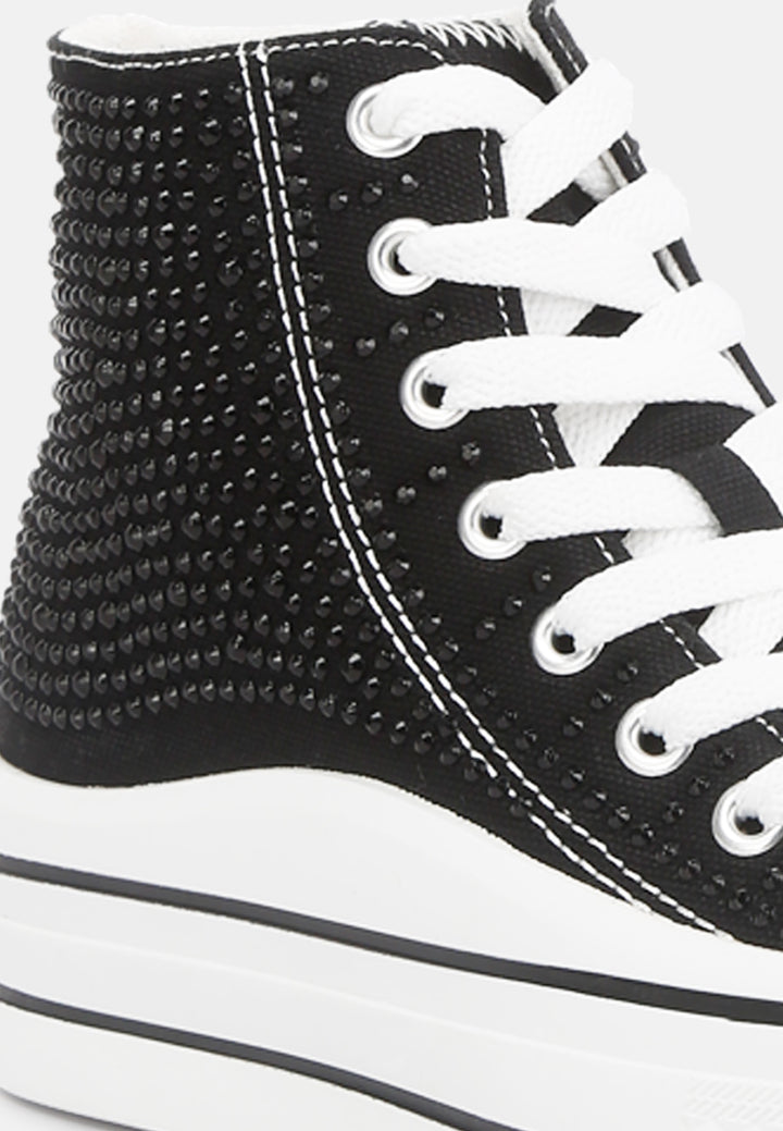 rhinestone embellished ankle-length sneakers#color_black