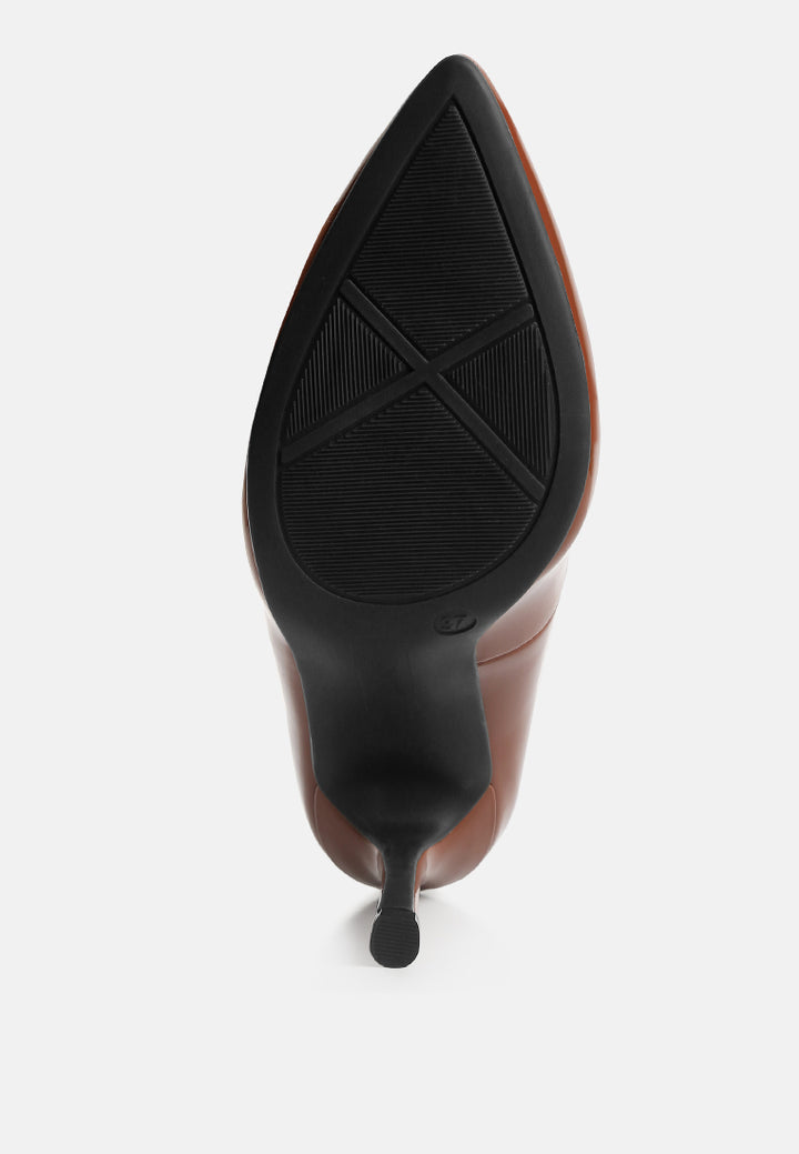 women pointed toe stiletto pumps#color_tan