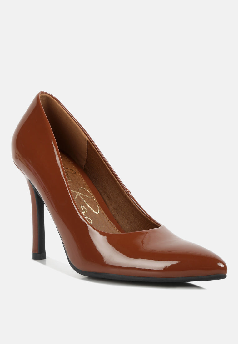 women pointed toe stiletto pumps#color_tan