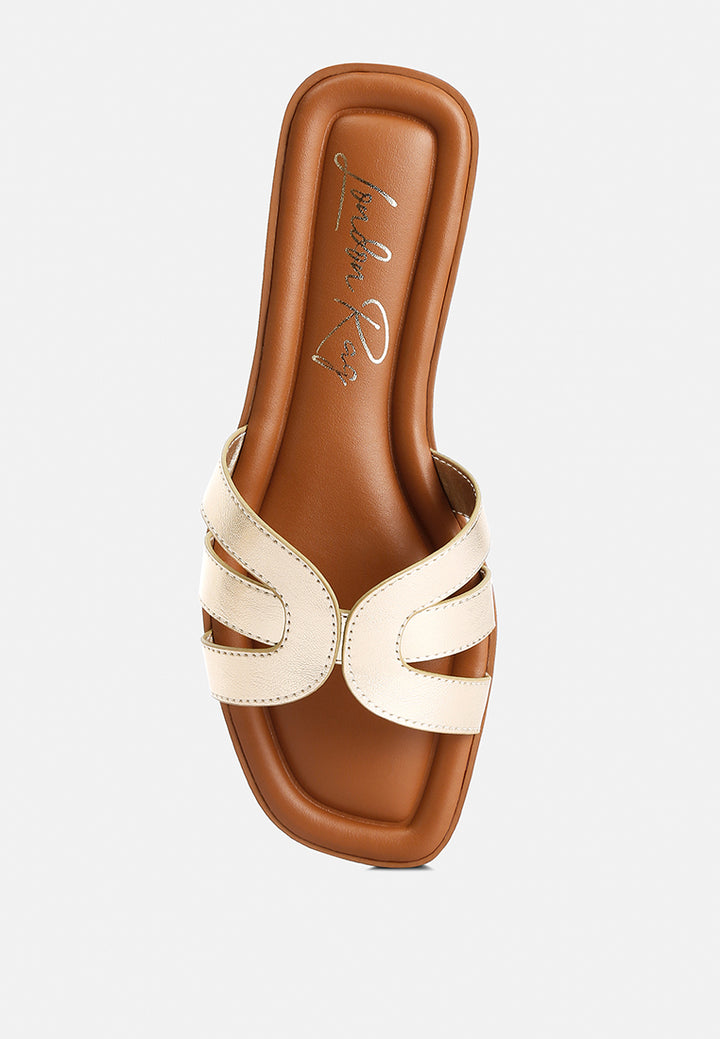 women faux leather flat sandals#color_gold