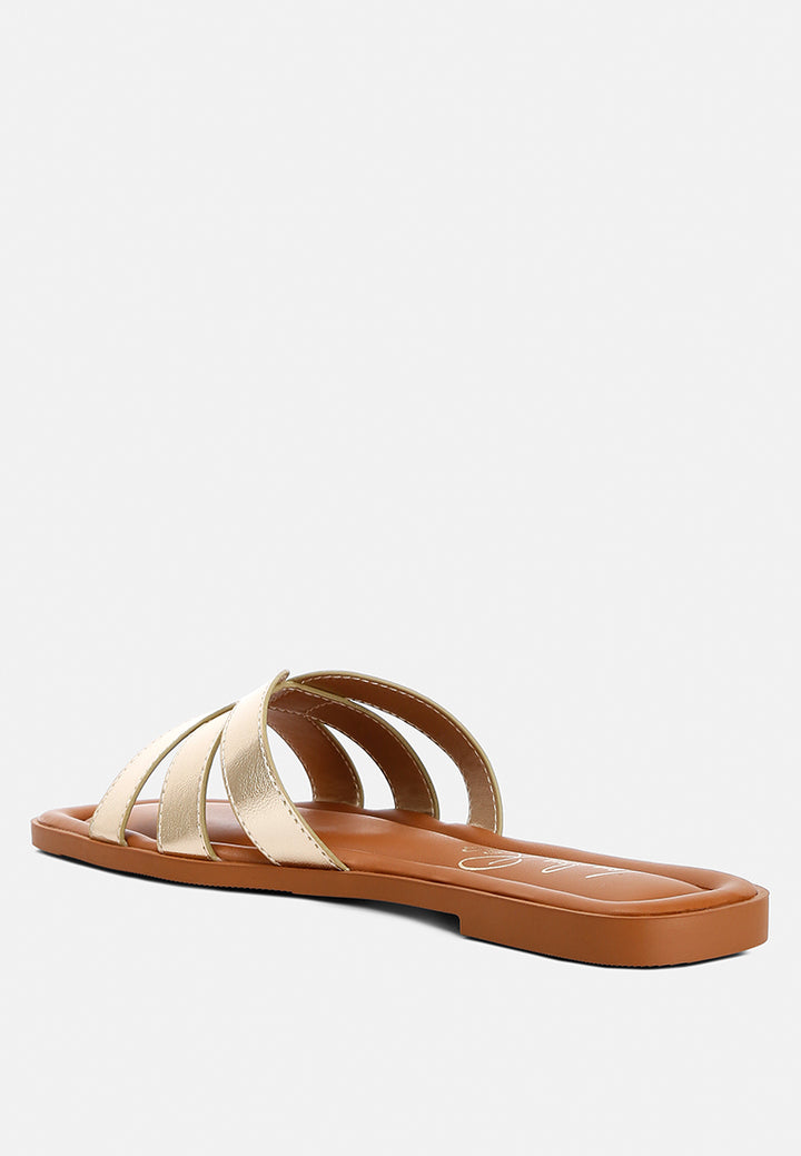 women faux leather flat sandals#color_gold