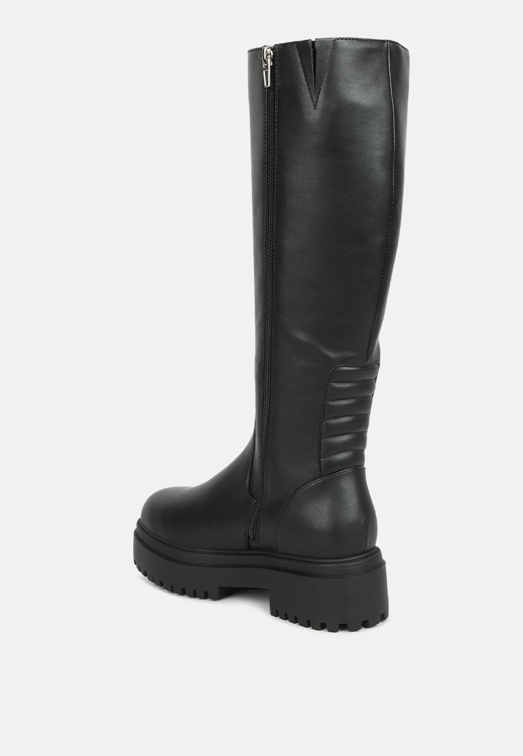 women round toe knee high platform boot#color_black