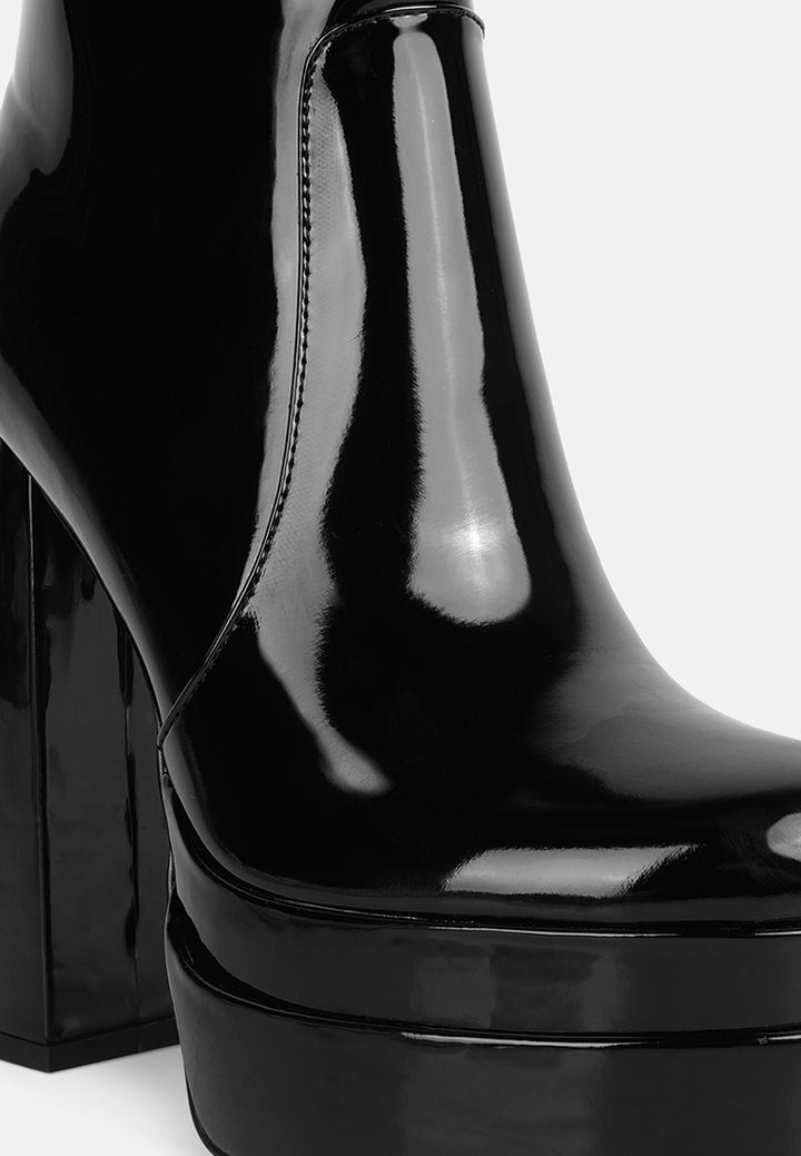 women high heel platform ankle boots#color_black