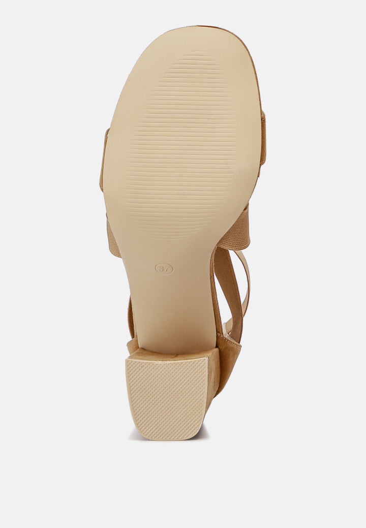 benicia elastic strappy block heel sandals#color_tan