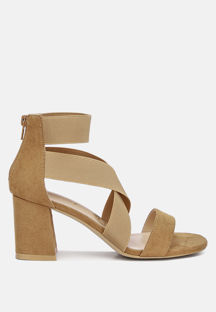 benicia elastic strappy block heel sandals#color_tan