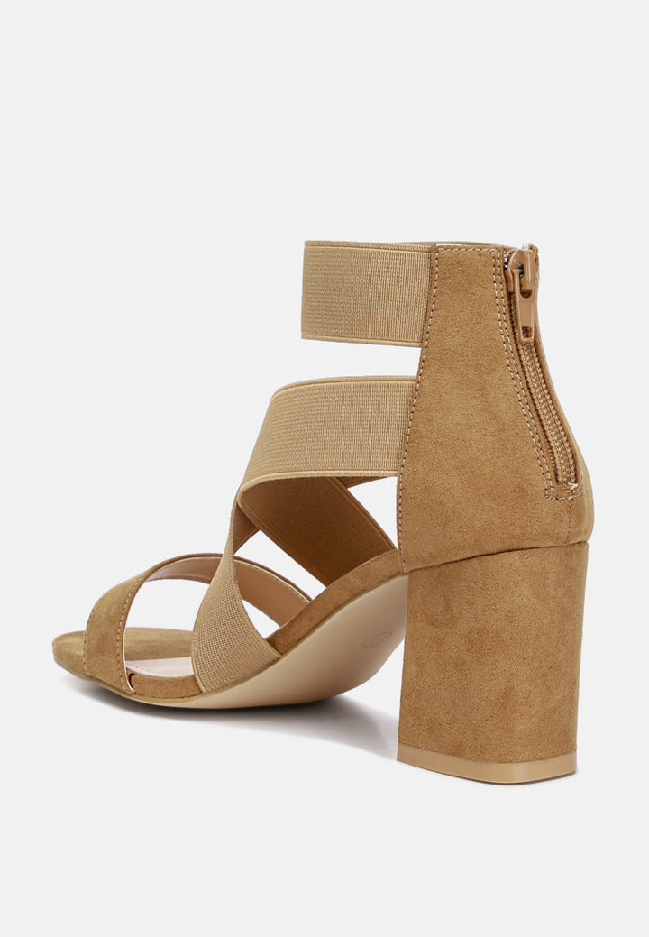 benicia elastic strappy block heel sandals#color_tan