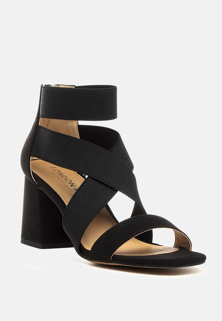 benicia elastic strappy block heel sandals#color_black