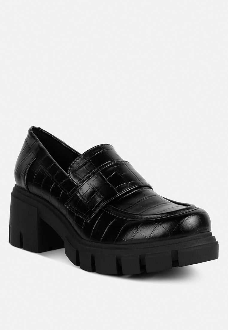 women chunky block heel loafers#color_black