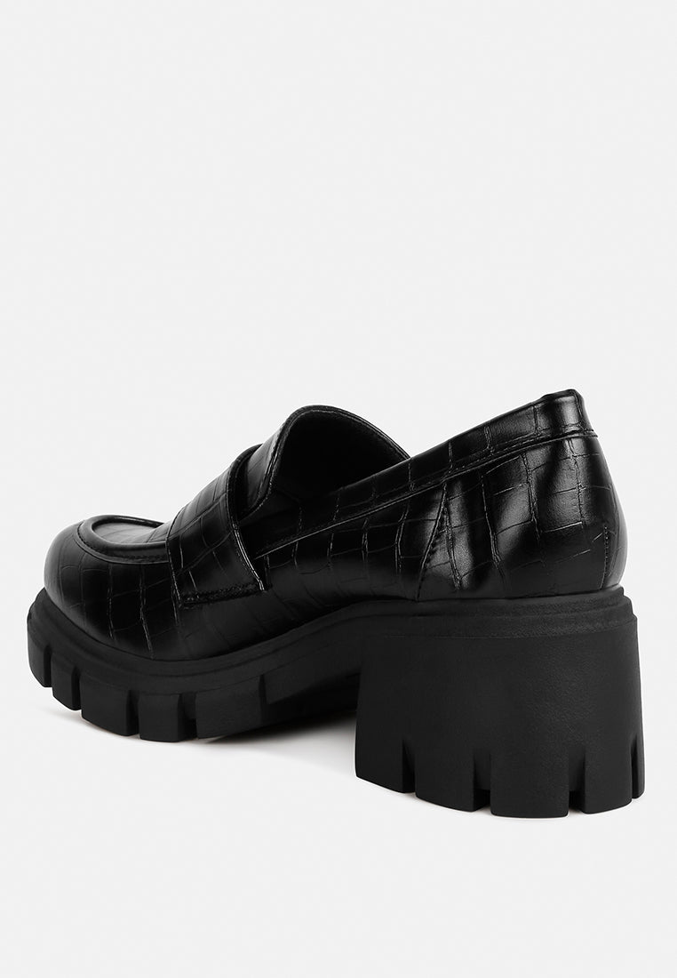 women chunky block heel loafers#color_black