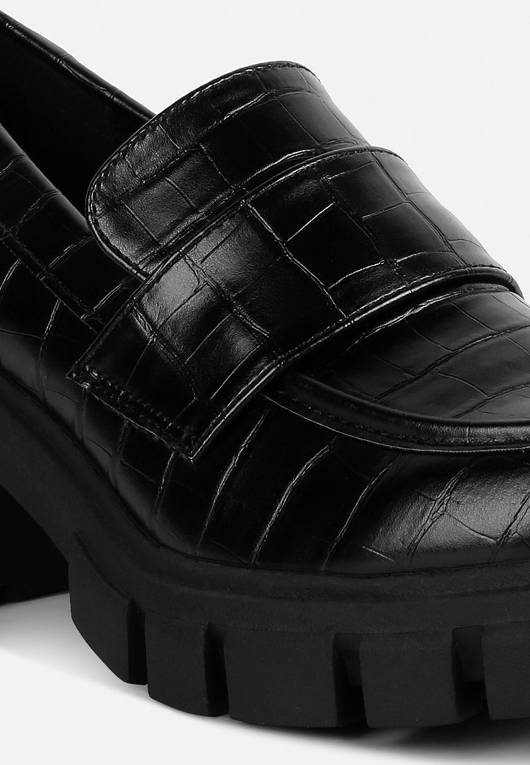 women chunky block heel loafers#color_black